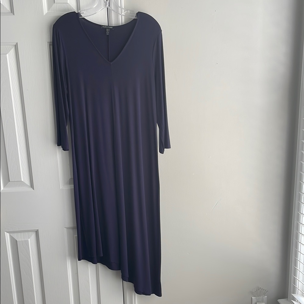 V-Neck Navy Midi Dress